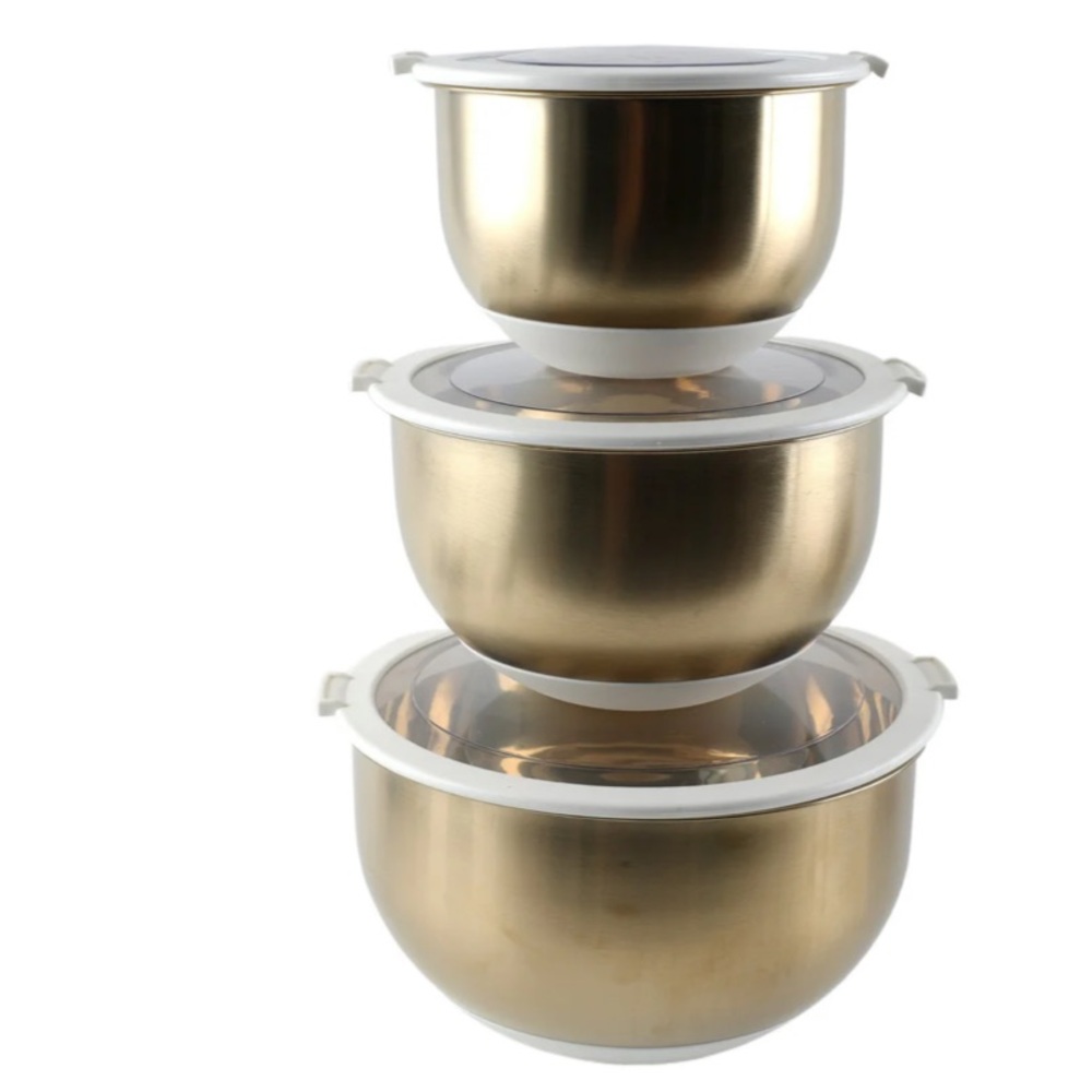 Cook with Color Stainless Steel Gold Mixing Bowl Set with Lids